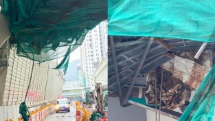 [홍콩교통] 야우마테이 고가도로 아래 비계 아슬아슬 대롱대롱…도로 전면 통제